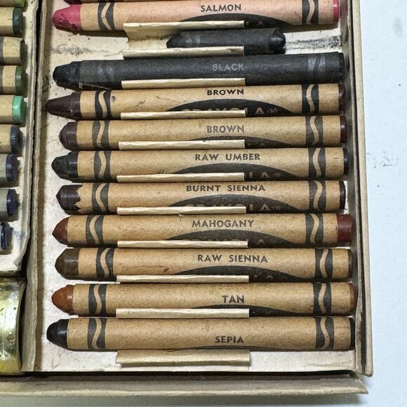 CRAYOLA CRAYONS 1958 BOX OF 72 SHARPENER MANY RARE RETIRED COLORS - Picture 14 of 16